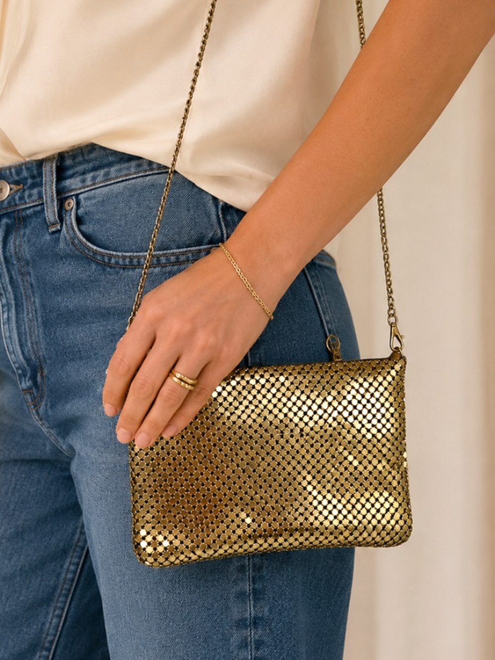 Vintage Gold Mesh Evening Bag | Crossbody Chain | Metallic Clutch | Party Purse